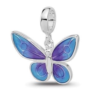 925 Sterling Silver Reflections Rh-plated Enamel Butterfly Dangle Drop Bead